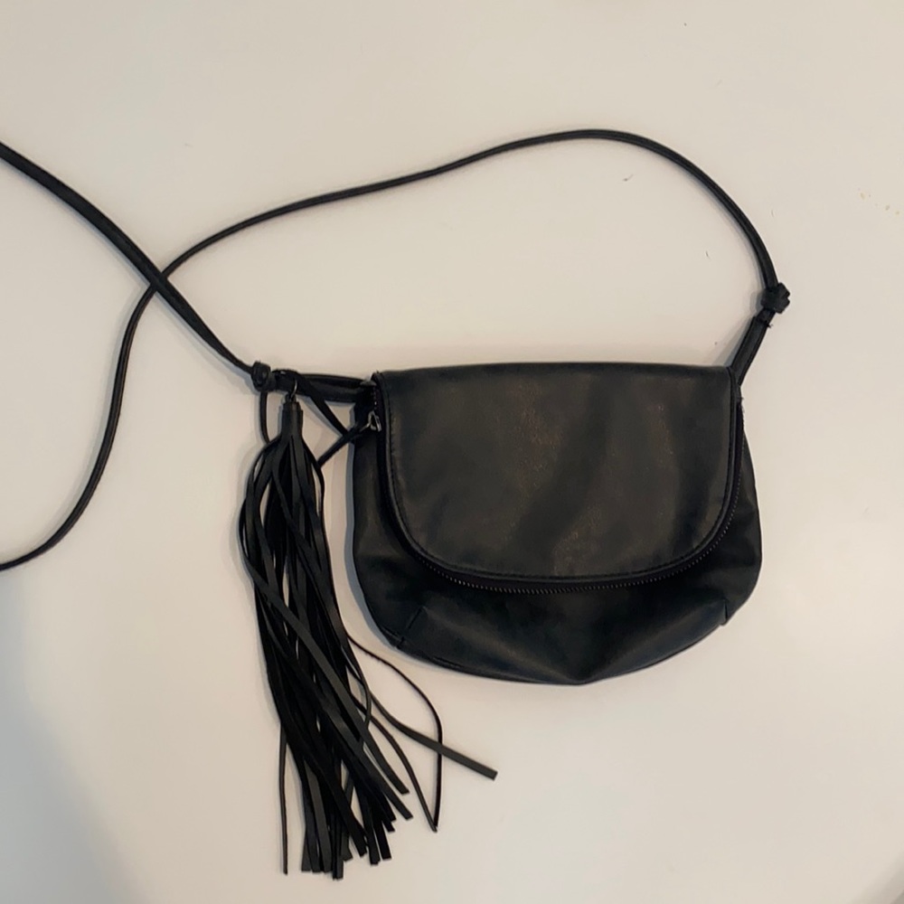 WORN ONCE BLACK LEATHER-FEEL CROSSBODY PURSE!!